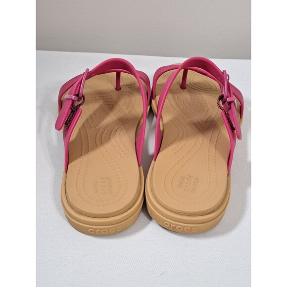Crocs Tulum Toe Post Sandals Women's Size 6 Fuchsia & Tan - Picture 5 of 10